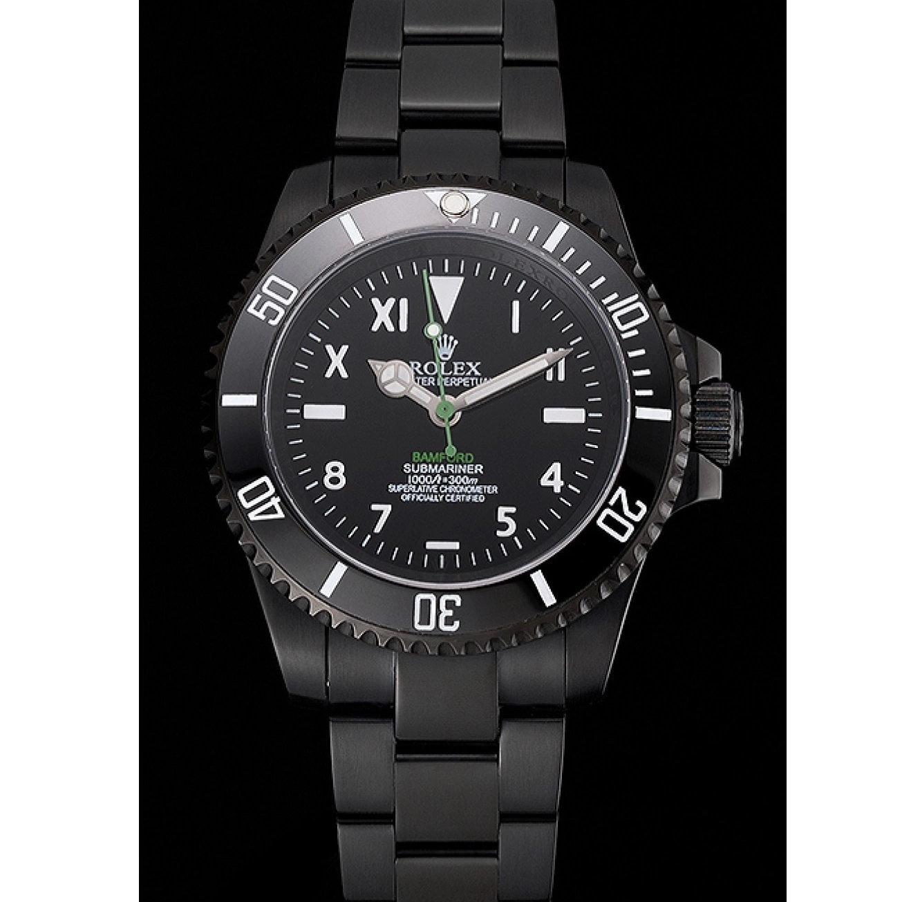 Aaa replica watch Ionized Case Bracelet Bamford And Rolex Submariner Roman Numerals Black Black Dial 0707